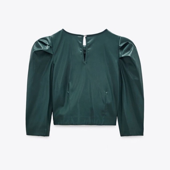 NWT Zara Faux Green Leather Crop Top New Size M - Picture 2 of 5
